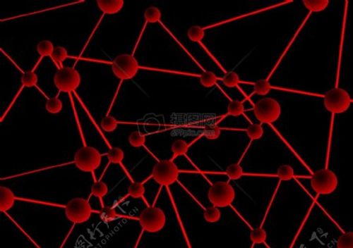 用直线连接的红色圆球