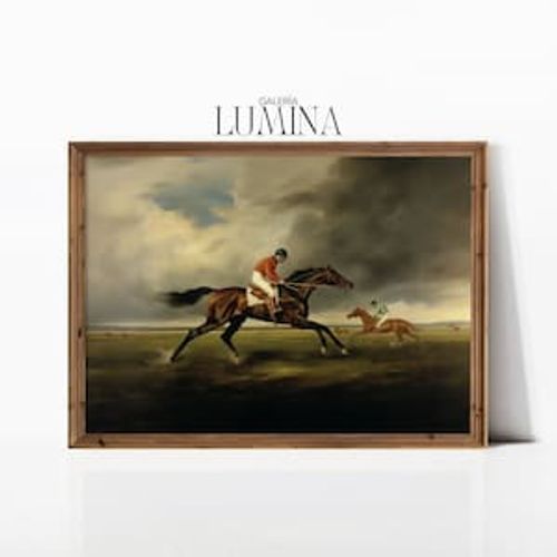 Horse Racing Original Oil Painting Vintage Horse & Jockey Painting Antique Polo Art Equestrian Print Digital Printable Art Frame TV Art 088