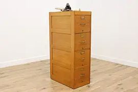 Filing Cabinet Antique Oak 4 Drawer Office File Globe #55334