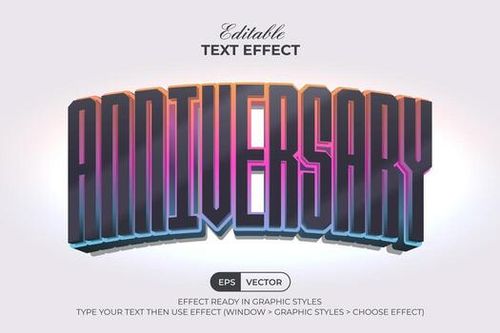 aniversario texto efecto 3d vistoso estilo. editable texto efecto. vector