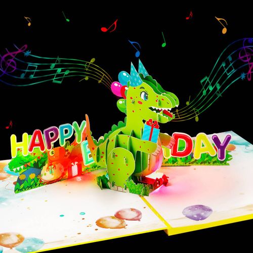 GREETING ART 3D Pop Up Birthday Cards, Dinosaur Birthday Pop Up Card, Musical Birthday Card for Boys, Girls, Kids, Music H...
