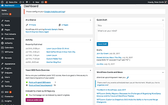 Picture of the WordPress Dashboard
