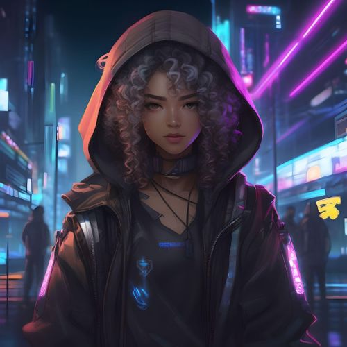一位穿夹克的赛博朋克女孩