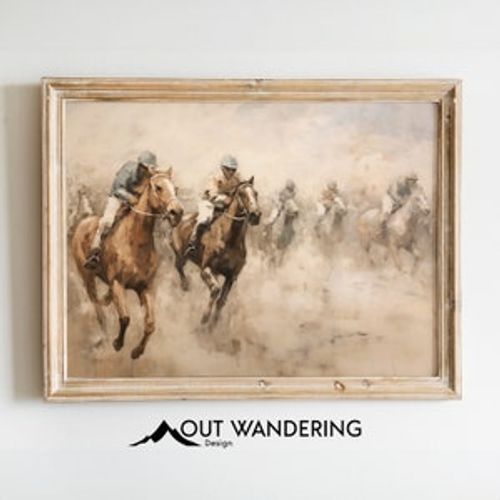Vintage Horse Race Painting | Fathers Day Idea | Equestrian Downloadable Print Oil Painting | Antique Sport Art