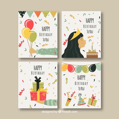 Free Vector set of four flat birthday cards