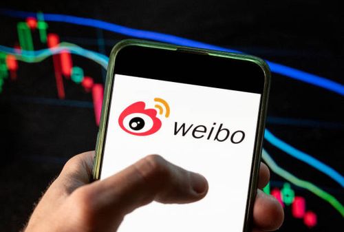 In this photo illustration the Chinese social media platform Weibo logo seen displayed on a smartphone with an economic stock exchange index graph in...
