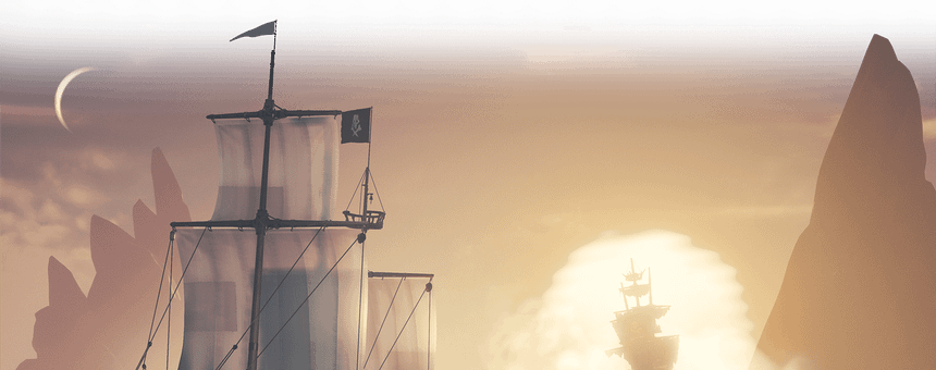 Rear view of two ships floating off in the distance