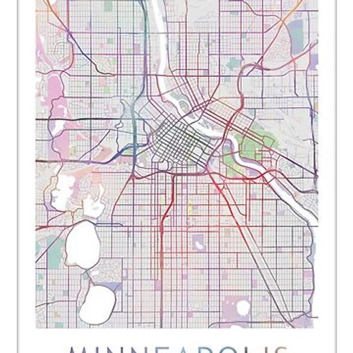 Aperçu de l'œuvre Carte de la ville de Minneapolis, USA City Minnesota, voyage, cadeau de voyageur de TheRedFinch