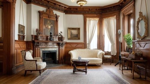 Classic Victorian living room with ornate decor and fireplace