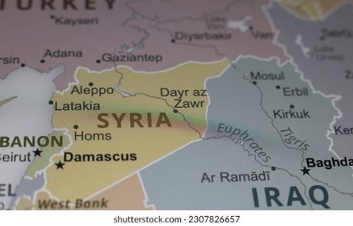 Macro Map Syria Iraq Lebanon Stock Photo
