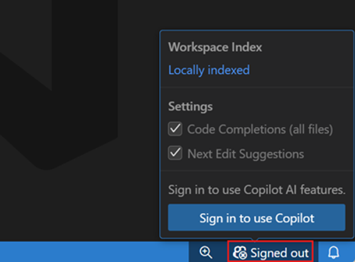 Sign in to use Copilot from the Copilot status menu.