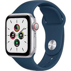 Apple Watch SE (GPS) 44mm Silver Aluminum Case with Abyss Blue Sport Band (Renewed)
