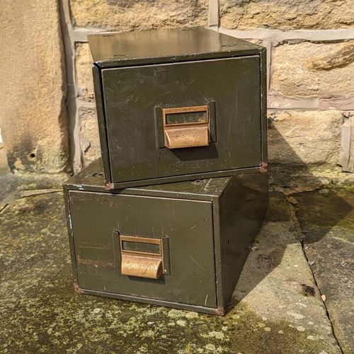 Jovic Series Green Metal Filing Cabinet Card Index Vintage Industrial 1950s Shabby Chic (M)