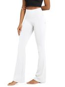 ODODOS Women's Powerful Tummy Control Flared Yoga Pants 2.0 High Waist Gym Workout Bootcut Leggings with Inner Pocket - 31" Inseam, White, Medium