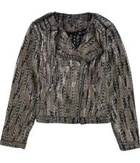 Guess Women's Long Sleeve Teeya Gilded Jacket, Jet Black/Multi, XL