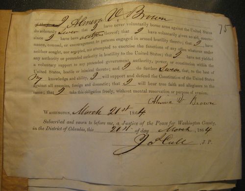 almira v brown loyalty oath washington navy yard 21 mar 1864