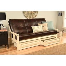 HomeStock Timeless Tradition Full Size Futon Frame Set in Antique White Finish with Mattress, Easily Converts to Bed, 33" H x 79" L x 37" D Oregon Trail Java/with Storage Drawers