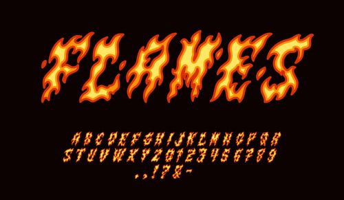 Burning font flame letters and numbers fire Vector Image
