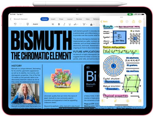 Front view of iPad with Apple Pencil charging on top of it