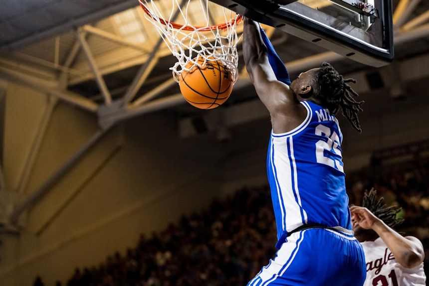 Mark Mitchell finishes against Boston College Jan. 7. 