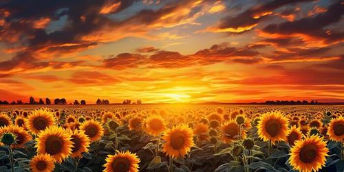 . . Retro illustration of sunflower sun flower field landscape. Nature outdoor farm harvest plant vibe. Graphic Art photo