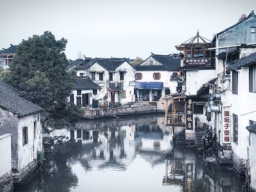 Scenic view of Tongli Water Town canals and bridges