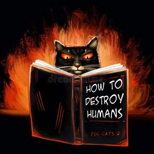 Cat in fire meme. Hell art illustration. Greeting card. Hand draw illustration, funny design. Fire meme illustrations