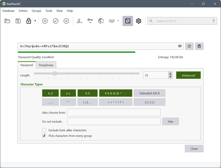 imagen de KeePasXC generando una contraseña