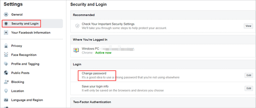 click Change password