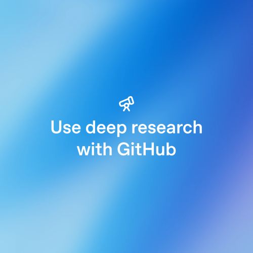 渐变蓝色背景，显示文字“使用 GitHub 进行深入研究”，配有小型望远镜图标。