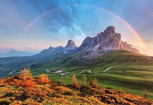 Landscape nature mountan in Alps with rainbow. Nature stock images, royalty-free photos and pictures