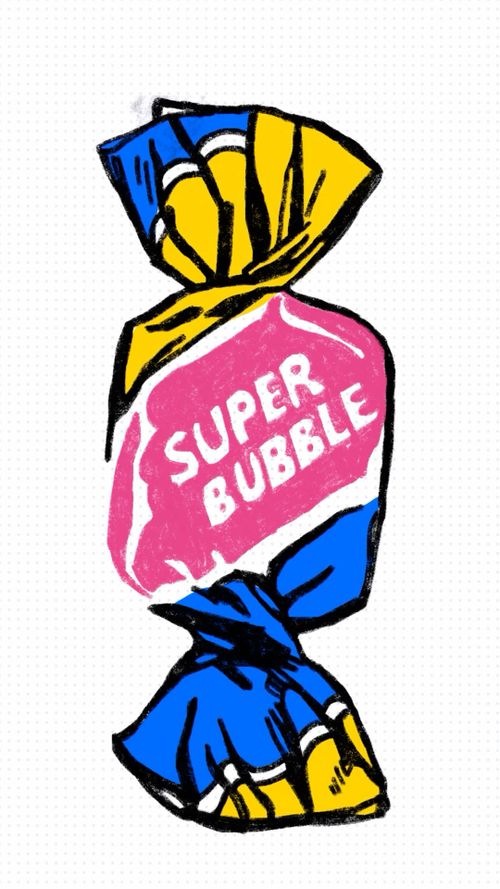 a drawing of a bag with the words super bubble on it's wrapper