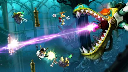 HD desktop wallpaper from Rayman Legends featuring Rayman in action-packed gameplay scene.