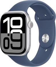 Apple Watch Series 10 [GPS, 46mm] - Silver Aluminum Case with Denim Sport Band, M/L (Renewed Premium)
