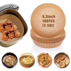 Air Fryer Liners Disposable, 100PCS Non-stick Disposable Airfryer Liners, 6.3 Inch Unbleached Parchment Paper, Round Air Fryer Paper Liners for 2-5QT Air Fryer, Baking, Roasting Microwave