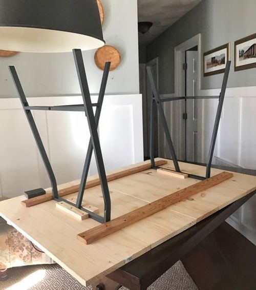 DIY Trestle Dining Table with Pinewood Boards and Ikea Lerberg Legs
