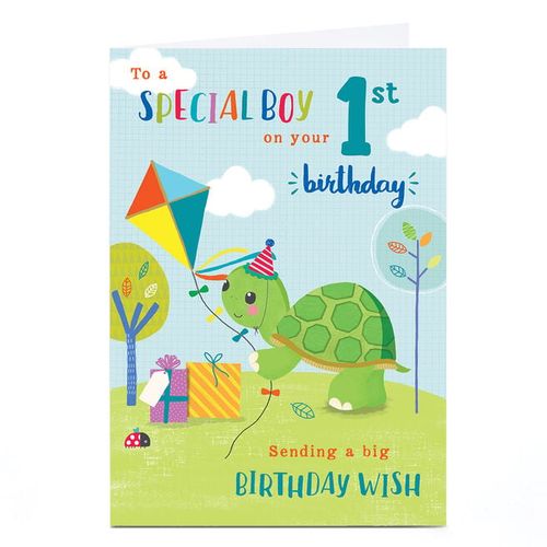 1st Birthday Card - Tortoise with Kite, Special Boy