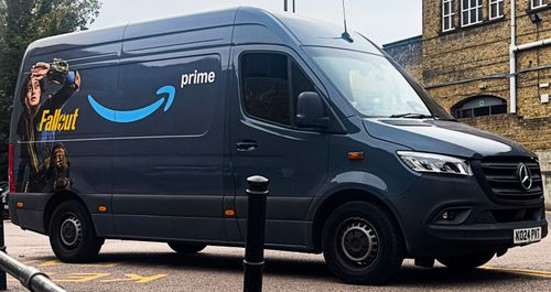 amazon prime delivery van fallout themed in fullagers yard chatham