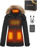 Women Puffer Graphene Heated Jacket Battery Pack Charger Included Ladies Rechargeable Electric Warming Winter Coat Heating Apparel Clothing Hoodie Vest Clothes Pants Blanket Insulated Warm Black