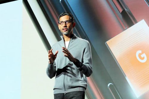 Google CEO Sundar Pichai makes a speech during new products launch event on October 7, 2022 in Tokyo, Japan.