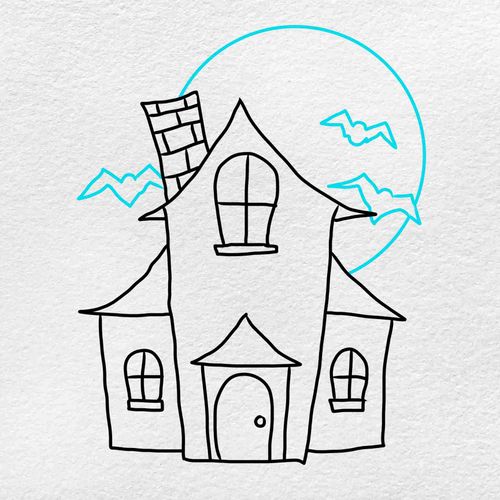 Easy Haunted House Drawing: Step 5