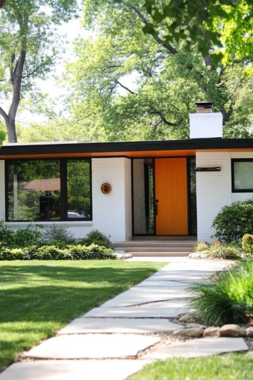 Exterior house paint color combinations modern mid century style showcasing white black and wood elements