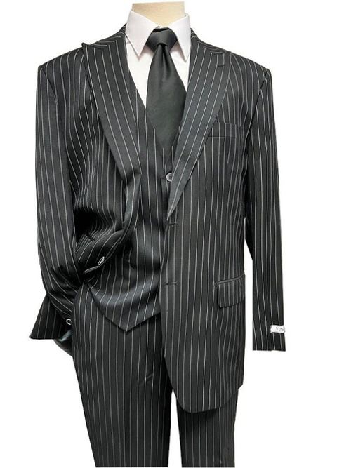 Stacy Adams Vinci Black White Gangster Stripe Fashion Suit 1930s Style V2RS-9