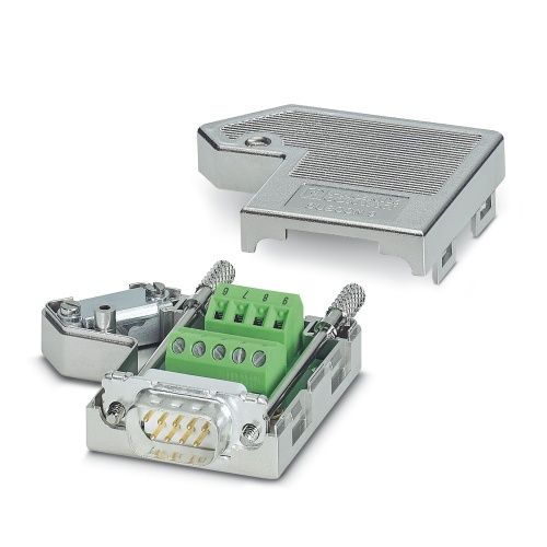 D-SUB connector, 9-pos., male connector, one 35° cable entry, universal type for all systems, pin assignment: 1, 2, 3, 4, 5, 6, 7, 8, 9 to screw connection terminal block