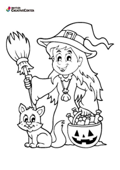 Free Printable Coloring Page Template - Halloween Witch | Brother Creative Center