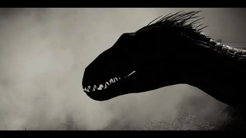 a black and white photo of a dinosaur's head