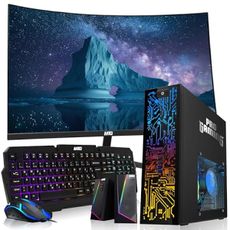 Hp Desktop Computer PC – Intel Core i5, 16GB ARGB RAM, 1TB SSD, 32 Inch Curved Monitor, GT 1030 Graphics, RGB Keyboard with AI Copilot Key, Mouse & RGB Speaker, Windows 11 (Renewed)