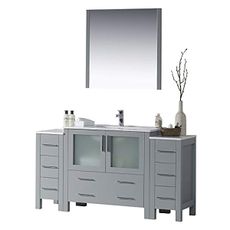Blossom 60” Bathroom Vanity with Ceramic Sink, Double Side Cabinet and Mirror – Solid Wood, Soft Close Drawers, Durable Build - Storage Cabinet for Small & Large Bathrooms, Metal Grey