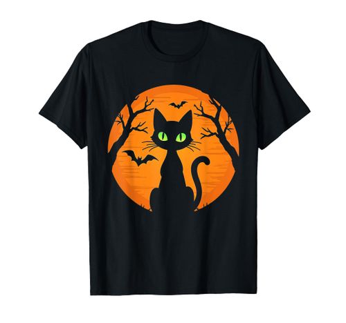 Vintage Scary Halloween Black Cat Costume Cat Moon Kids T-Shirt