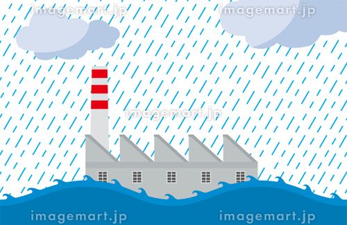一戸建て　住宅住居、家の洪水、豪雨水害のイラスト　損害保険自然災害イメージ ストローク,アイコン,シンボルのイラスト素材